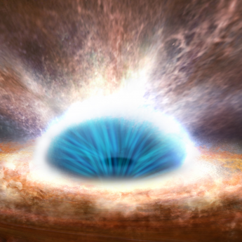 Illustration of a black hole with wind flowing from center